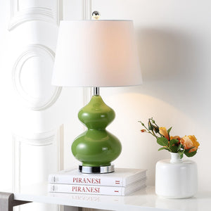 Safavieh EVA Table Lamp: Modern Glass Base with Cream Linen Shade for Stylish Ambient Lighting in Any Room Green LIT4086G-SET2
