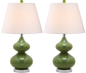 Safavieh EVA Table Lamp: Modern Glass Base with Cream Linen Shade for Stylish Ambient Lighting in Any Room Green LIT4086G-SET2