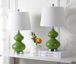 Safavieh EVA Table Lamp: Modern Glass Base with Cream Linen Shade for Stylish Ambient Lighting in Any Room Green LIT4086G-SET2