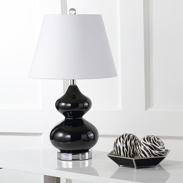 Safavieh EVA Table Lamp: Modern Glass Base with Cream Linen Shade for Stylish Ambient Lighting in Any Room Black LIT4086J-SET2