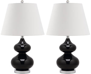 Safavieh EVA Table Lamp: Modern Glass Base with Cream Linen Shade for Stylish Ambient Lighting in Any Room Black LIT4086J-SET2