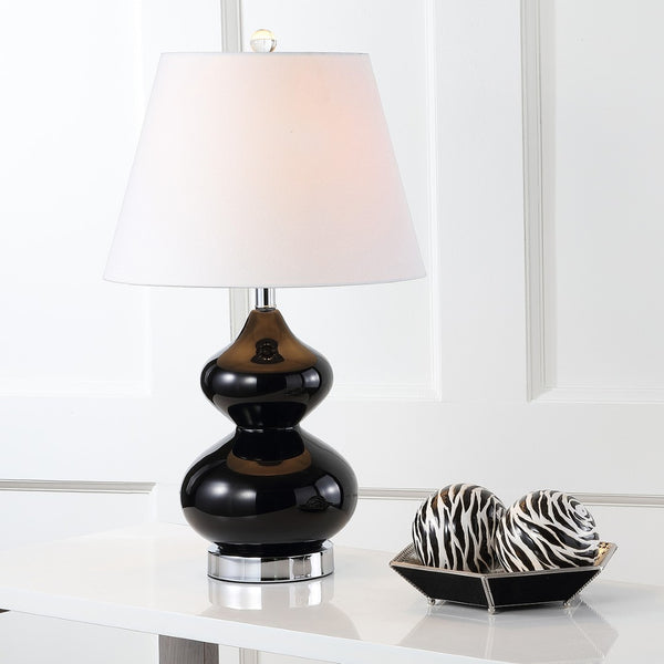 Safavieh EVA Table Lamp: Modern Glass Base with Cream Linen Shade for Stylish Ambient Lighting in Any Room Black LIT4086J-SET2