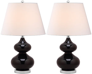 Safavieh EVA Table Lamp: Modern Glass Base with Cream Linen Shade for Stylish Ambient Lighting in Any Room Black LIT4086J-SET2