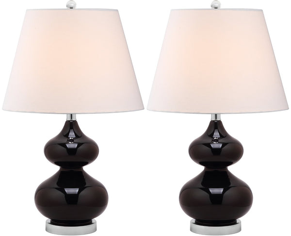 Safavieh EVA Table Lamp: Modern Glass Base with Cream Linen Shade for Stylish Ambient Lighting in Any Room Black LIT4086J-SET2