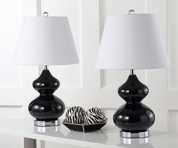 Safavieh EVA Table Lamp: Modern Glass Base with Cream Linen Shade for Stylish Ambient Lighting in Any Room Black LIT4086J-SET2