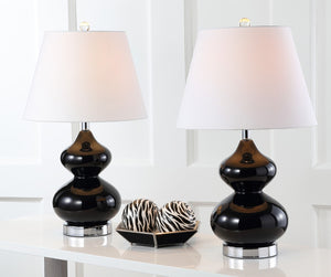 Safavieh EVA Table Lamp: Modern Glass Base with Cream Linen Shade for Stylish Ambient Lighting in Any Room Black LIT4086J-SET2