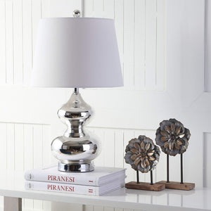 Safavieh EVA Table Lamp: Modern Glass Base with Cream Linen Shade for Stylish Ambient Lighting in Any Room Silver LIT4086M-SET2