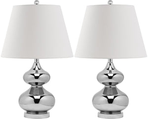 Safavieh EVA Table Lamp: Modern Glass Base with Cream Linen Shade for Stylish Ambient Lighting in Any Room Silver LIT4086M-SET2