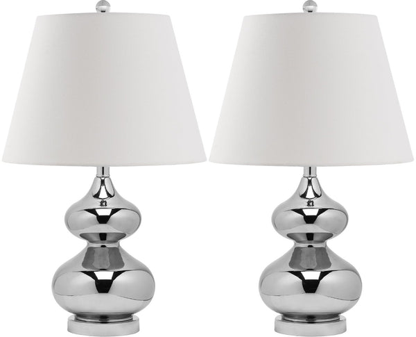 Safavieh EVA Table Lamp: Modern Glass Base with Cream Linen Shade for Stylish Ambient Lighting in Any Room Silver LIT4086M-SET2