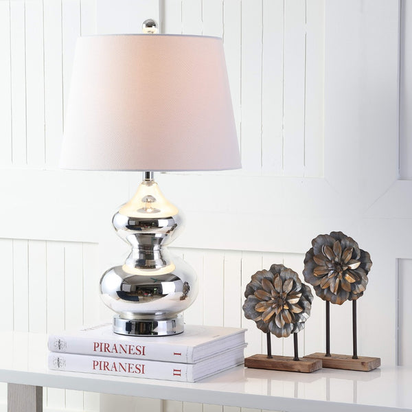 Safavieh EVA Table Lamp: Modern Glass Base with Cream Linen Shade for Stylish Ambient Lighting in Any Room Silver LIT4086M-SET2