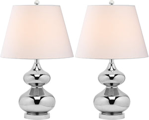 Safavieh EVA Table Lamp: Modern Glass Base with Cream Linen Shade for Stylish Ambient Lighting in Any Room Silver LIT4086M-SET2