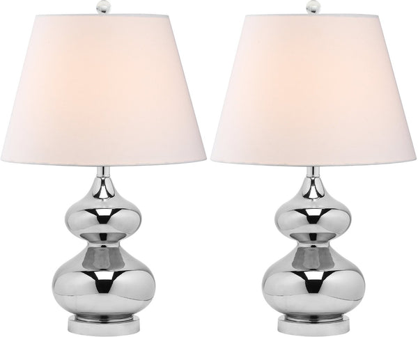 Safavieh EVA Table Lamp: Modern Glass Base with Cream Linen Shade for Stylish Ambient Lighting in Any Room Silver LIT4086M-SET2