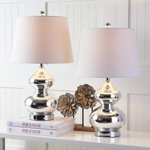 Safavieh EVA Table Lamp: Modern Glass Base with Cream Linen Shade for Stylish Ambient Lighting in Any Room Silver LIT4086M-SET2