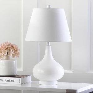 Safavieh 26" Elegant Glass and Metal Table Lamp with Linen Shade for Modern Home Décor and Ambient Lighting White LIT4087A-SET2