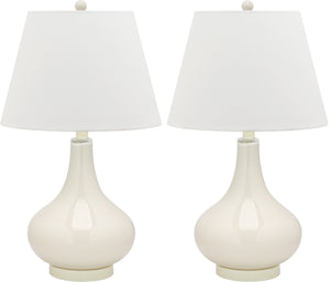 Safavieh 26" Elegant Glass and Metal Table Lamp with Linen Shade for Modern Home Décor and Ambient Lighting White LIT4087A-SET2
