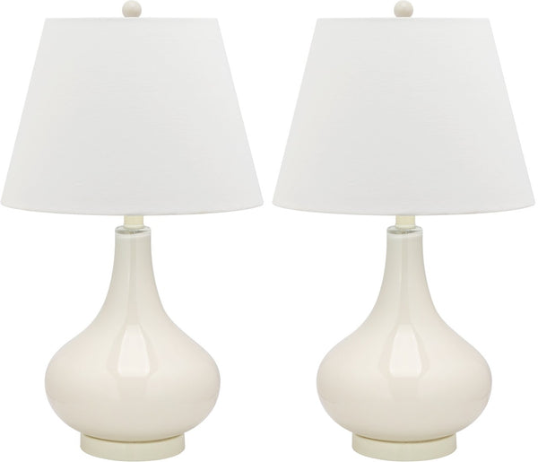 Safavieh 26" Elegant Glass and Metal Table Lamp with Linen Shade for Modern Home Décor and Ambient Lighting White LIT4087A-SET2