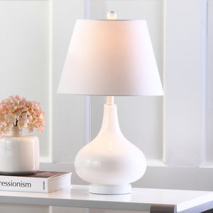 Safavieh 26" Elegant Glass and Metal Table Lamp with Linen Shade for Modern Home Décor and Ambient Lighting White LIT4087A-SET2