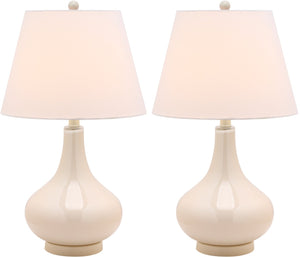 Safavieh 26" Elegant Glass and Metal Table Lamp with Linen Shade for Modern Home Décor and Ambient Lighting White LIT4087A-SET2