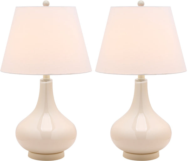 Safavieh 26" Elegant Glass and Metal Table Lamp with Linen Shade for Modern Home Décor and Ambient Lighting White LIT4087A-SET2