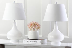 Safavieh 26" Elegant Glass and Metal Table Lamp with Linen Shade for Modern Home Décor and Ambient Lighting White LIT4087A-SET2