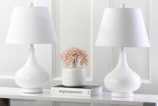 Safavieh 26" Elegant Glass and Metal Table Lamp with Linen Shade for Modern Home Décor and Ambient Lighting White LIT4087A-SET2