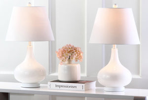 Safavieh 26" Elegant Glass and Metal Table Lamp with Linen Shade for Modern Home Décor and Ambient Lighting White LIT4087A-SET2