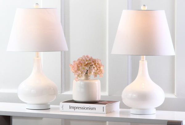 Safavieh 26" Elegant Glass and Metal Table Lamp with Linen Shade for Modern Home Décor and Ambient Lighting White LIT4087A-SET2