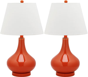 Safavieh 26" Elegant Glass and Metal Table Lamp with Linen Shade for Modern Home Décor and Ambient Lighting Orange LIT4087D-SET2