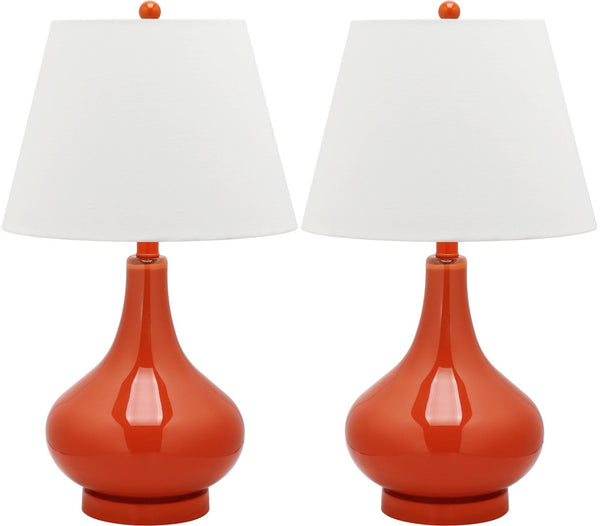 Safavieh 26" Elegant Glass and Metal Table Lamp with Linen Shade for Modern Home Décor and Ambient Lighting Orange LIT4087D-SET2