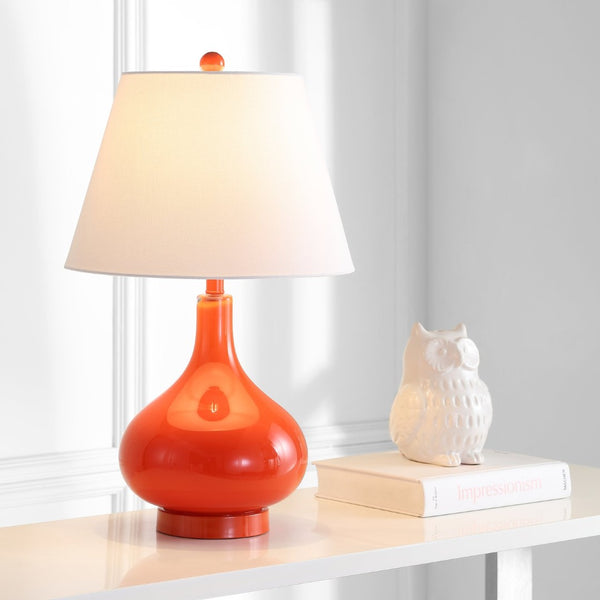 Safavieh 26" Elegant Glass and Metal Table Lamp with Linen Shade for Modern Home Décor and Ambient Lighting Orange LIT4087D-SET2