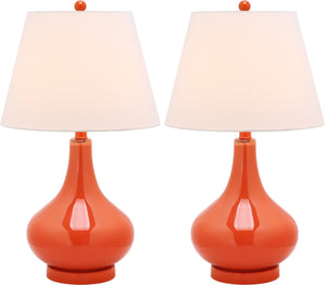 Safavieh 26" Elegant Glass and Metal Table Lamp with Linen Shade for Modern Home Décor and Ambient Lighting Orange LIT4087D-SET2