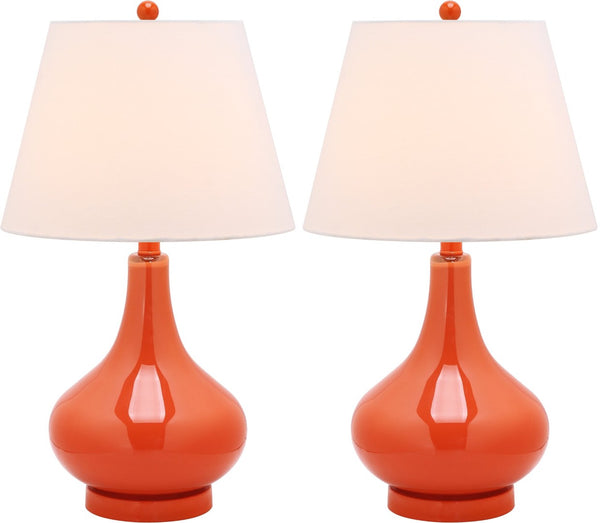 Safavieh 26" Elegant Glass and Metal Table Lamp with Linen Shade for Modern Home Décor and Ambient Lighting Orange LIT4087D-SET2