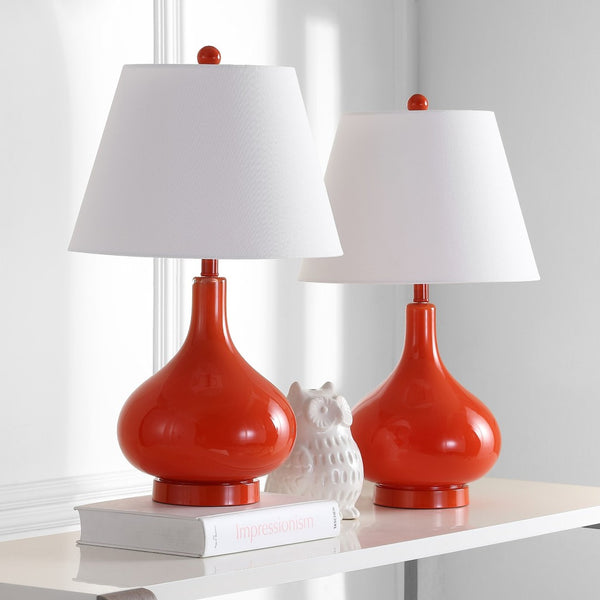 Safavieh 26" Elegant Glass and Metal Table Lamp with Linen Shade for Modern Home Décor and Ambient Lighting Orange LIT4087D-SET2