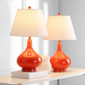 Safavieh 26" Elegant Glass and Metal Table Lamp with Linen Shade for Modern Home Décor and Ambient Lighting Orange LIT4087D-SET2