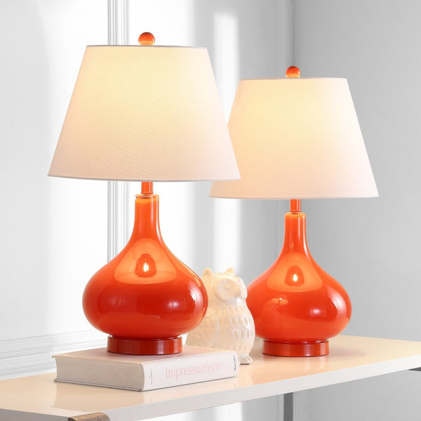 Safavieh 26" Elegant Glass and Metal Table Lamp with Linen Shade for Modern Home Décor and Ambient Lighting Orange LIT4087D-SET2
