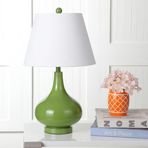 Safavieh 26" Elegant Glass and Metal Table Lamp with Linen Shade for Modern Home Décor and Ambient Lighting Green LIT4087G-SET2