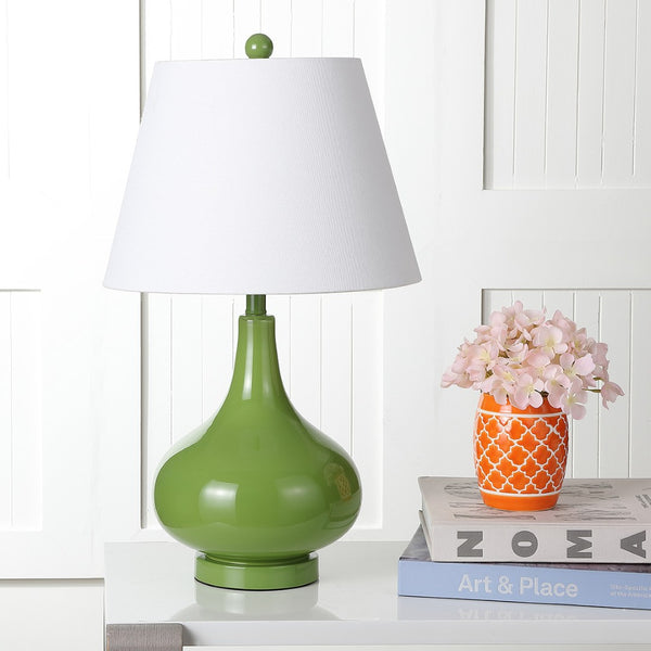 Safavieh 26" Elegant Glass and Metal Table Lamp with Linen Shade for Modern Home Décor and Ambient Lighting Green LIT4087G-SET2