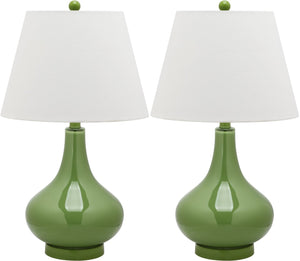 Safavieh 26" Elegant Glass and Metal Table Lamp with Linen Shade for Modern Home Décor and Ambient Lighting Green LIT4087G-SET2