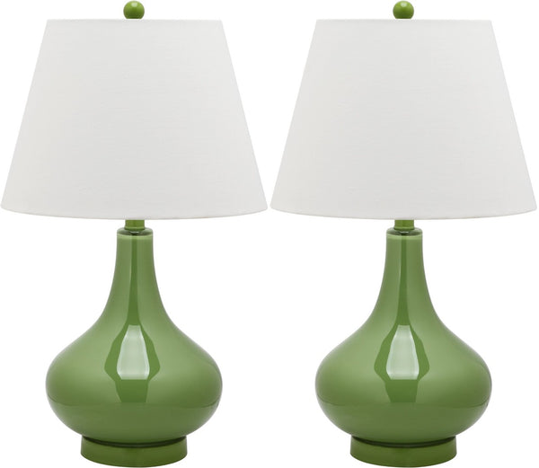 Safavieh 26" Elegant Glass and Metal Table Lamp with Linen Shade for Modern Home Décor and Ambient Lighting Green LIT4087G-SET2