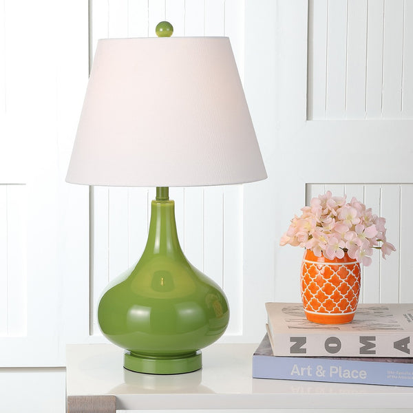 Safavieh 26" Elegant Glass and Metal Table Lamp with Linen Shade for Modern Home Décor and Ambient Lighting Green LIT4087G-SET2