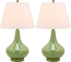 Safavieh 26" Elegant Glass and Metal Table Lamp with Linen Shade for Modern Home Décor and Ambient Lighting Green LIT4087G-SET2