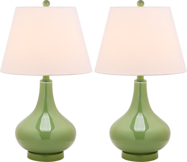 Safavieh 26" Elegant Glass and Metal Table Lamp with Linen Shade for Modern Home Décor and Ambient Lighting Green LIT4087G-SET2