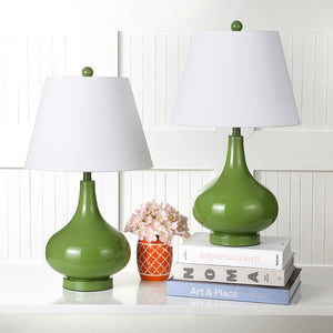 Safavieh 26" Elegant Glass and Metal Table Lamp with Linen Shade for Modern Home Décor and Ambient Lighting Green LIT4087G-SET2