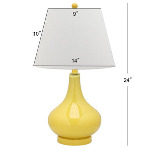 Safavieh 26" Elegant Glass and Metal Table Lamp with Linen Shade for Modern Home Décor and Ambient Lighting Yellow LIT4087H-SET2