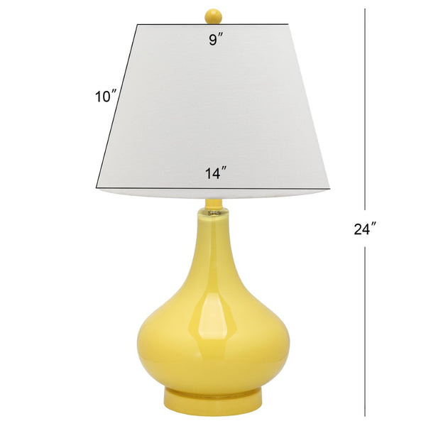Safavieh 26" Elegant Glass and Metal Table Lamp with Linen Shade for Modern Home Décor and Ambient Lighting Yellow LIT4087H-SET2