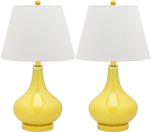 Safavieh 26" Elegant Glass and Metal Table Lamp with Linen Shade for Modern Home Décor and Ambient Lighting Yellow LIT4087H-SET2