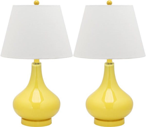 Safavieh 26" Elegant Glass and Metal Table Lamp with Linen Shade for Modern Home Décor and Ambient Lighting Yellow LIT4087H-SET2