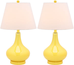 Safavieh 26" Elegant Glass and Metal Table Lamp with Linen Shade for Modern Home Décor and Ambient Lighting Yellow LIT4087H-SET2
