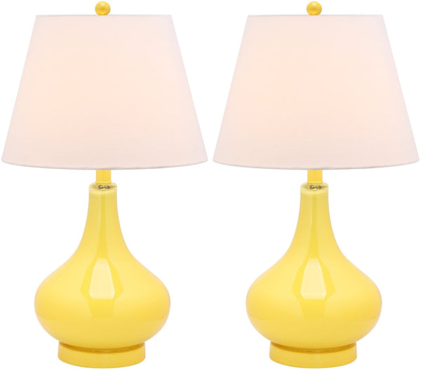 Safavieh 26" Elegant Glass and Metal Table Lamp with Linen Shade for Modern Home Décor and Ambient Lighting Yellow LIT4087H-SET2