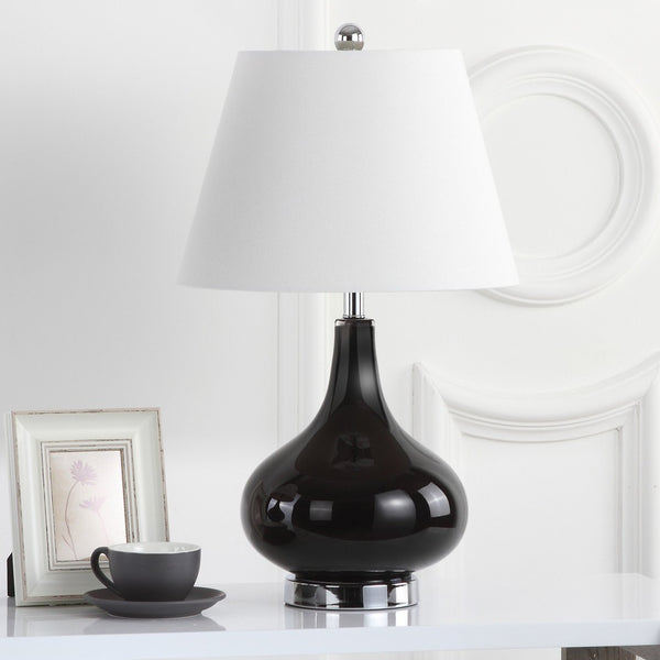Safavieh 26" Elegant Glass and Metal Table Lamp with Linen Shade for Modern Home Décor and Ambient Lighting Black LIT4087J-SET2